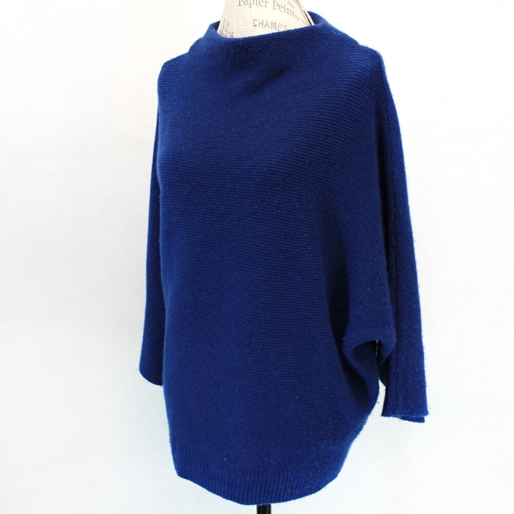 R Label Wool Cashmere Sweater Blue Waffle Knit Cozy Preppy S/M